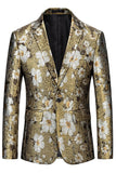 Golden Printed Floral One Button Prom Blazer