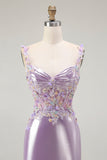 Sparkly Lilac Mermaid Appliqued Beaded Long Formal Dress with Slit