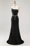 Black Mermaid Strapless Corset Long Prom Dress with Beading
