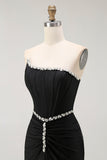 Black Mermaid Strapless Corset Long Prom Dress with Beading