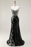 Sparkly Black Silver Mermaid Strapless Sequin Corset Strapless Long Prom Dress