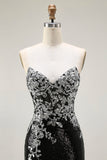 Sparkly Black Silver Mermaid Strapless Sequin Corset Strapless Long Prom Dress