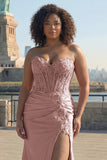 Blush Appliqued Sweetheart Corset Mermaid Long Plus Size Prom Dress with Slit