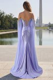 Mermaid Cold Shoulder Lilac Beaded Cape Sleeves Long Corset Formal Dress
