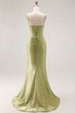 Green Mermaid Corset Beaded Long Prom Dress with Lace Up Back