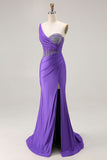 Dark Purple Mermaid One Shoulder Corset Long Prom Dress With Beading