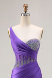 Dark Purple Mermaid One Shoulder Corset Long Prom Dress With Beading