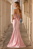 Sparkly Pink Mermaid Corset Sweetheart Floral Long Formal Dress With Slit
