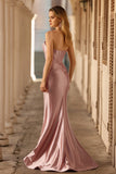Sparkly Dusty Rose Beaded Mermaid Corset Long Formal Dress with Slit