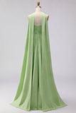 Green White Dot A Line Strapless Pleated Convertible Long Bridesmaid Dress
