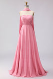 Green White Dot A Line Strapless Pleated Convertible Long Bridesmaid Dress