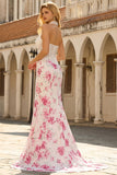 White Fuchsia Flower Lace Corset Mermaid Long Prom Dress