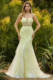 Purple Mermaid Strapless Lace Corset Long Prom Dress with 3D Flowers