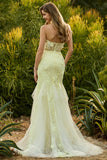 Purple Mermaid Strapless Lace Corset Long Prom Dress with 3D Flowers