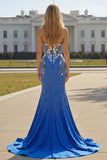 Red Strapless Mermaid Beaded Side Slit Long Prom Dress with Mirror