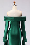 Dark Green Mermaid Off The Shoulder Satin Long Prom Dress with Long Sleeve