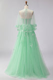 Blush Floral Tulle A-Line Appliqued Long Corset Formal Dress with Sequins