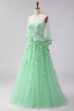 Blush Floral Tulle A-Line Appliqued Long Corset Formal Dress with Sequins