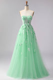 Blush Floral Tulle A-Line Appliqued Long Corset Formal Dress with Sequins