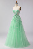 Blush Floral Tulle A-Line Appliqued Long Corset Formal Dress with Sequins