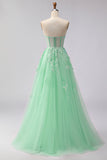 Blush Floral Tulle A-Line Appliqued Long Corset Formal Dress with Sequins