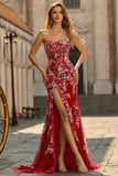 Black Mermaid Strapless Appliqued Long Prom Dress with Beading