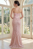 Sparkly Blush Mermaid Sweetheart Corset Sequin Long Formal Dress with Beading