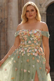 Champagn Appliqued A-Line Off The Shoulder Convertible Long Plus Size Prom Dress