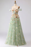 Champagne Off The Shoulder Floral A-Line Convertible Long Prom Dress