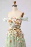Champagne Off The Shoulder Floral A-Line Convertible Long Prom Dress