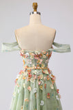 Champagne Off The Shoulder Floral A-Line Convertible Long Prom Dress