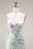 Blue Pink Flower Mermaid Spaghetti Straps Long Prom Dress
