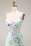 Blue Pink Flower Mermaid Spaghetti Straps Long Prom Dress