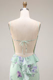 Blue Pink Flower Mermaid Spaghetti Straps Long Prom Dress