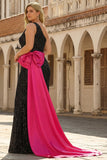 Sparkly Sequins Bow One Shoulder Black Mermaid Long Plus Size Formal Dress with Slit