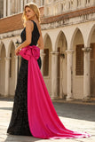 Sparkly One Shoulder Black Mermaid Sequin Long Prom Dress with Bow
