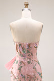 Strapless Sequin Beaded Floral Long Prom Dress with Bow on Hip and a Skirt Slit