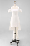 White Cold Shoulder Tight Mini Wedding Dress with Bow