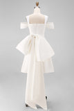White Cold Shoulder Tight Mini Wedding Dress with Bow