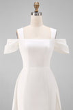 White Cold Shoulder Tight Mini Wedding Dress with Bow