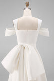 White Cold Shoulder Tight Mini Wedding Dress with Bow