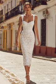 Ivory Sheath Thick Straps Lace Midi Engagement Dress