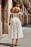 Ivory Lace A Line Off the Shoulder Long Wedding Dress
