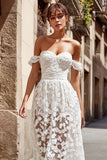 Ivory Lace A Line Off the Shoulder Long Wedding Dress