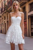 White Spaghetti Straps A Line Lace Wedding Reception Dress