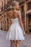 White Spaghetti Straps A Line Lace Wedding Reception Dress