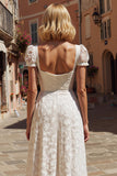 Ivory A Line Lace Short Sleeve Wedding Dress