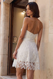Strapless Lace Ivory Short Wedding Reception Dress