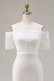 Off The Shoulder Lace Ivory Midi Rehearsal Dinner Dress