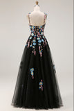 Sparkly Black A-Line Tulle Sequin Long Prom Dress with Slit